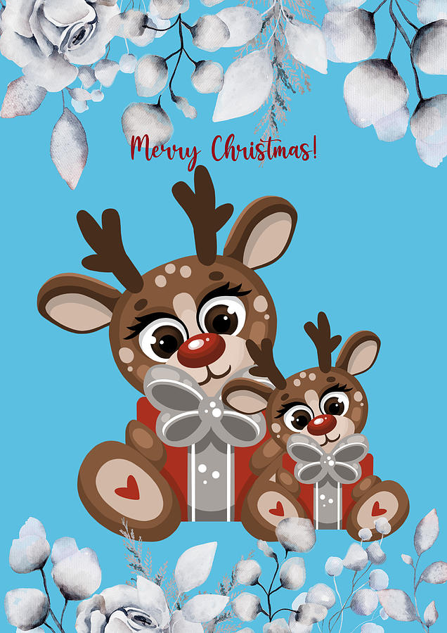 The Cute Merry Christmas Fawns Mixed Media by Johanna Hurmerinta