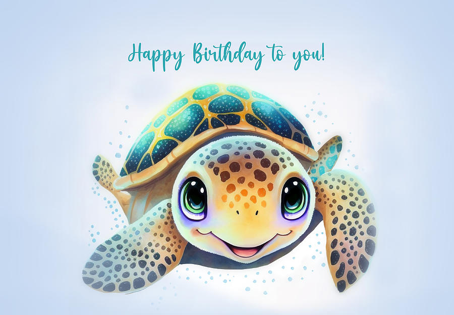 The Cute Sea Turtle Birthday Greeting Mixed Media