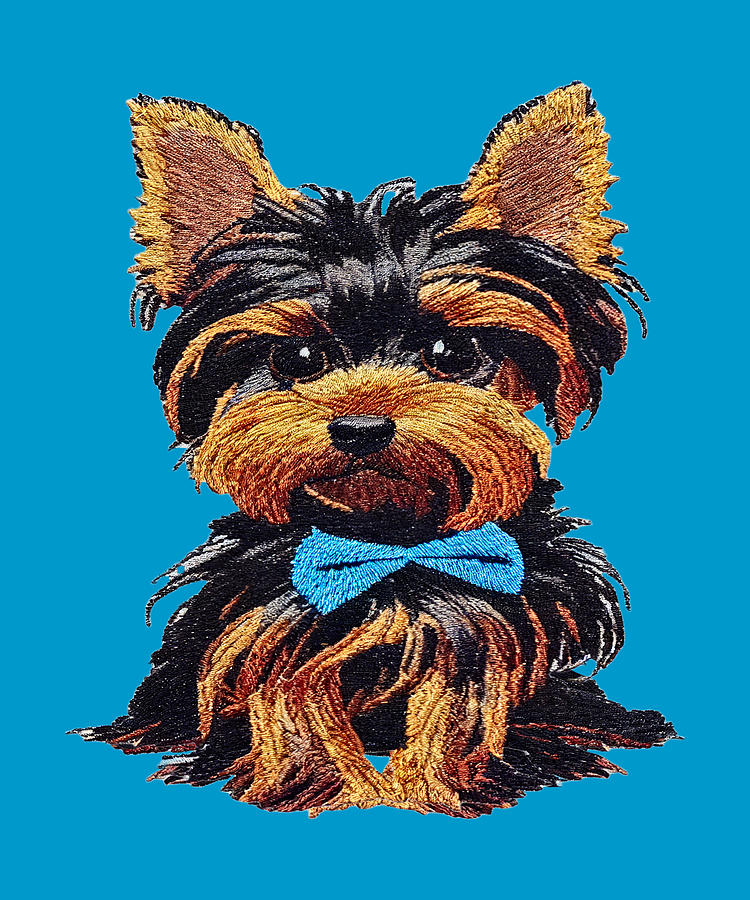 The Cutest Crafted Yorkie Dog Design with Blue Ribbon Bow Tie Digital Art by OLena Art