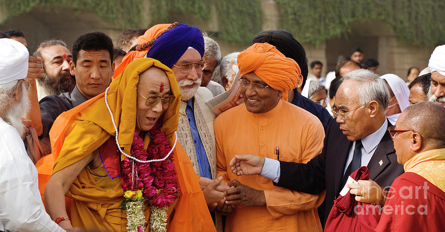 The Dalai Lama with Religious Leaders - Gandhis Shrine, Delhi Photograph by Craig Lovell
