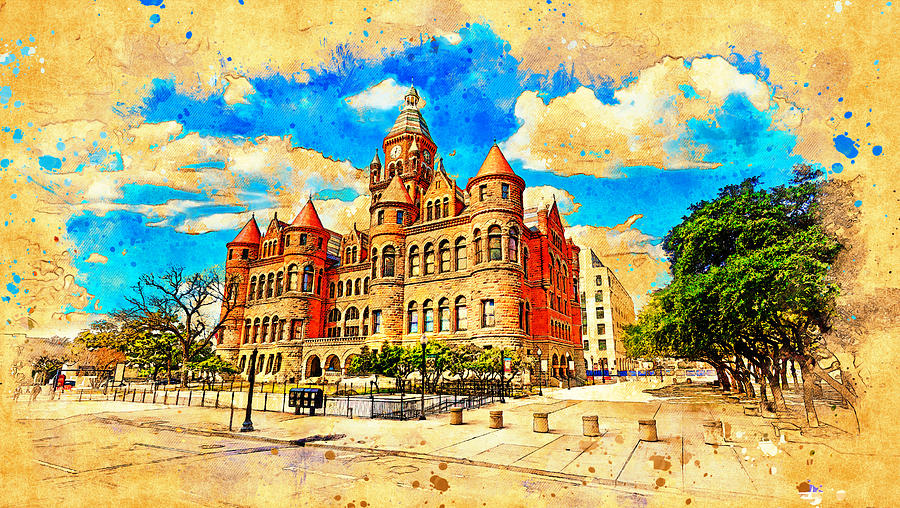 The Dallas County Courthouse - digital painting with a vintage look Digital Art by Nicko Prints