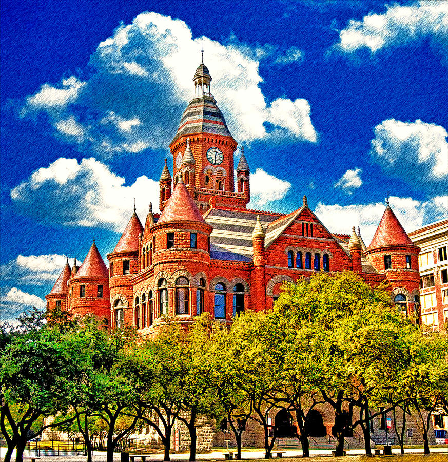 The Dallas County Courthouse - pencil sketch Digital Art by Nicko Prints