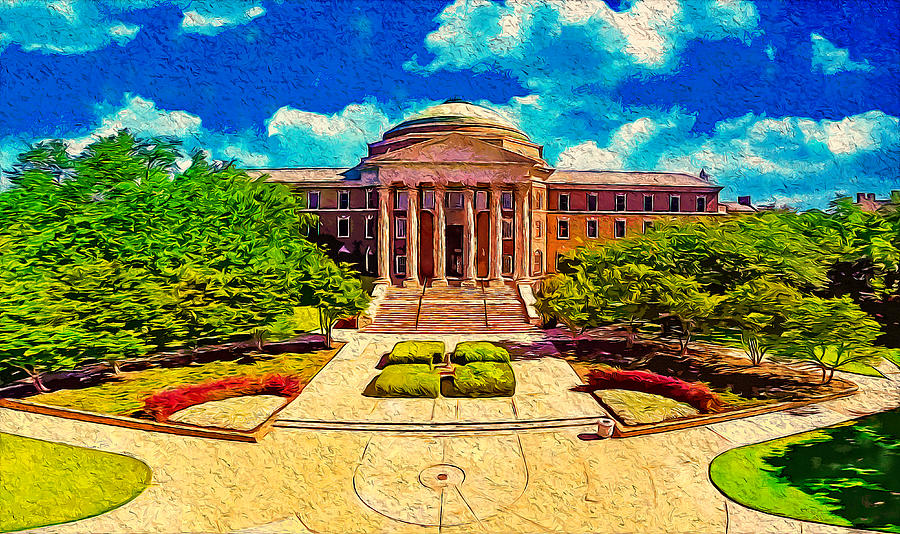 The Dallas Hall of the Southern Methodist University in Dallas, Texas - digital painting Digital Art by Nicko Prints