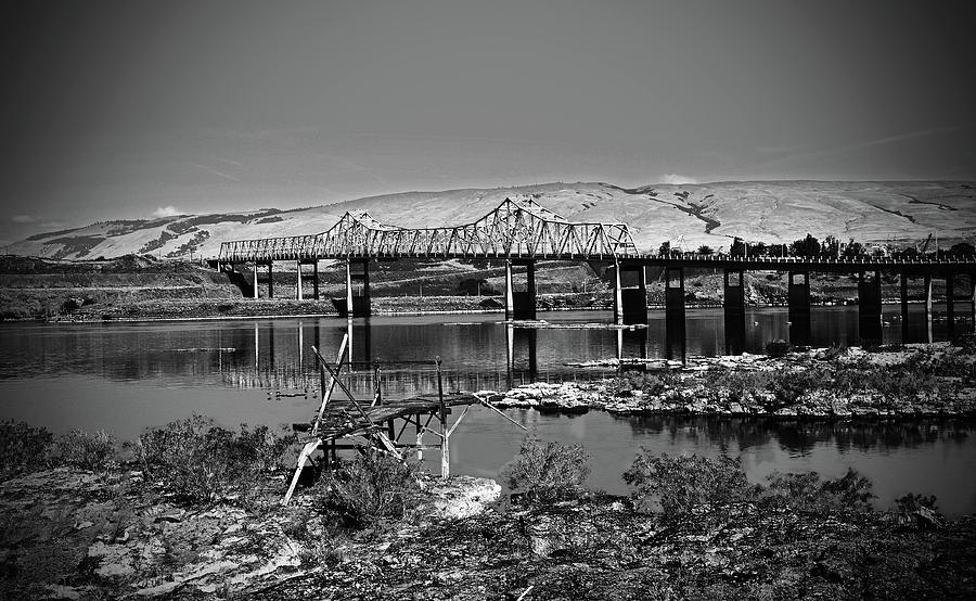 The Dalles Bridge B/W Digital Art by Fred Loring