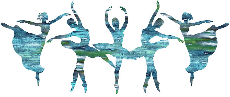 The Dance Blue Group Of Watercolor Ballerinas Art Silhouettes Painting by Irina Sztukowski