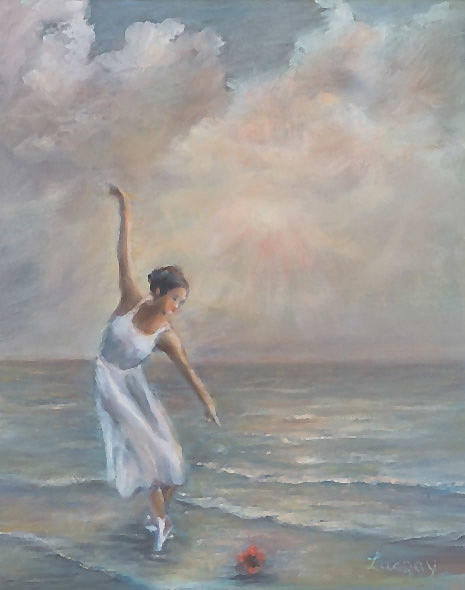 Landscape Painting - The dance of the ballerina by the sea by Katalin Luczay
