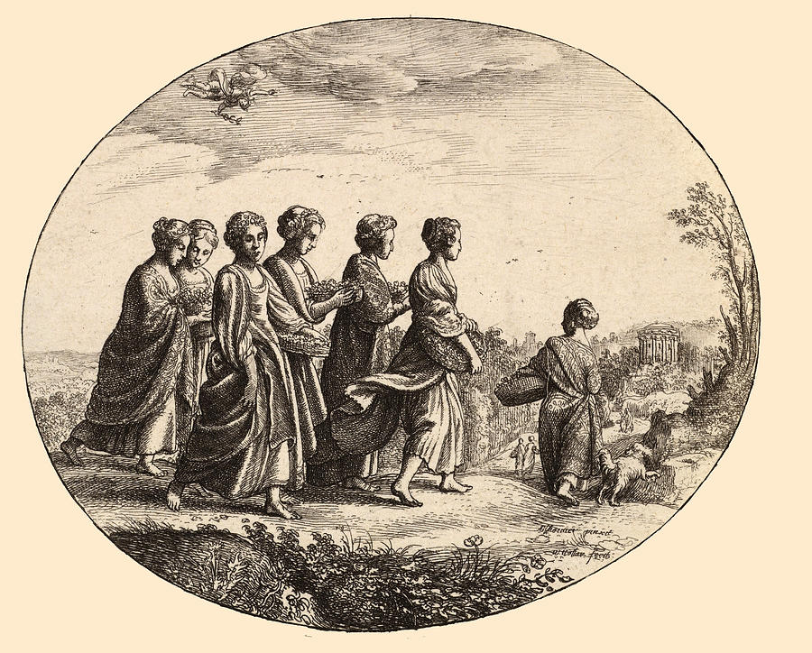 The daughters of Aglaura. Mercury and Herse  Drawing by Wenceslaus Hollar