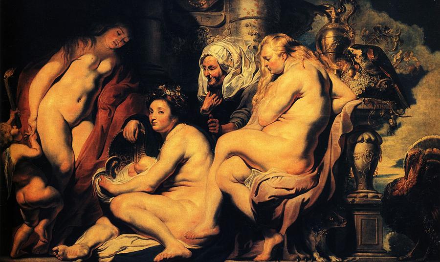 Jacob Painting - The Daughters of Cecrops finding the child Erichthonius by Jacob Jordaens
