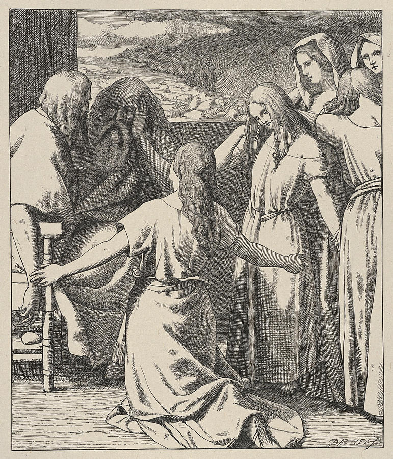 The Daughters of Zelophehad Drawing by After Frederick Richard Pickersgill