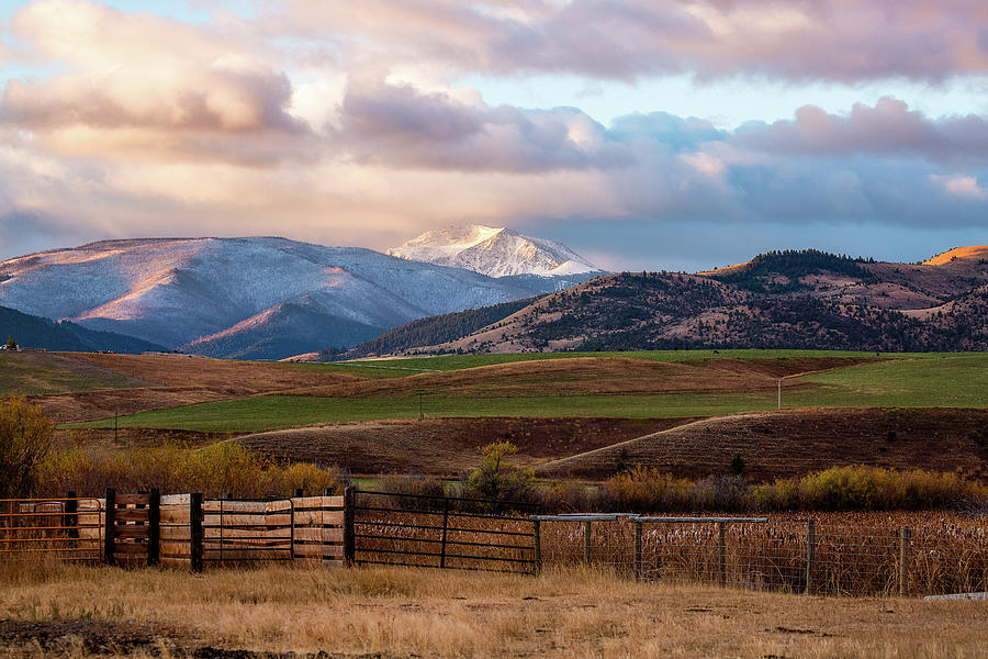 Fall Photograph - The Days Before Winter - Mountain Peak Over Valley in Montana by Southern Plains Photography