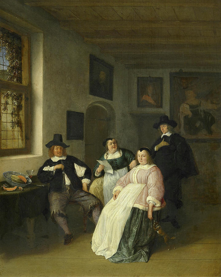 Portrait Painting - The De Goyer family and the painter by Adriaen van Ostade
