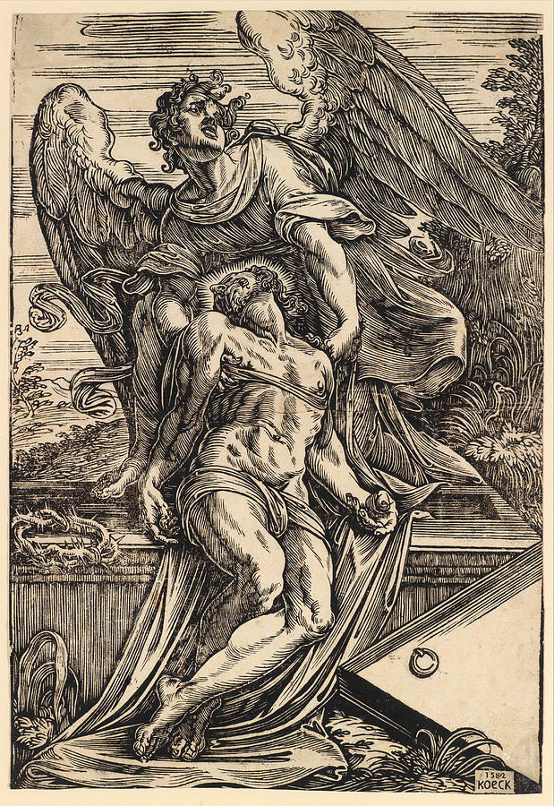 The Dead Christ supported by an angel Drawing by Giuseppe Scolari