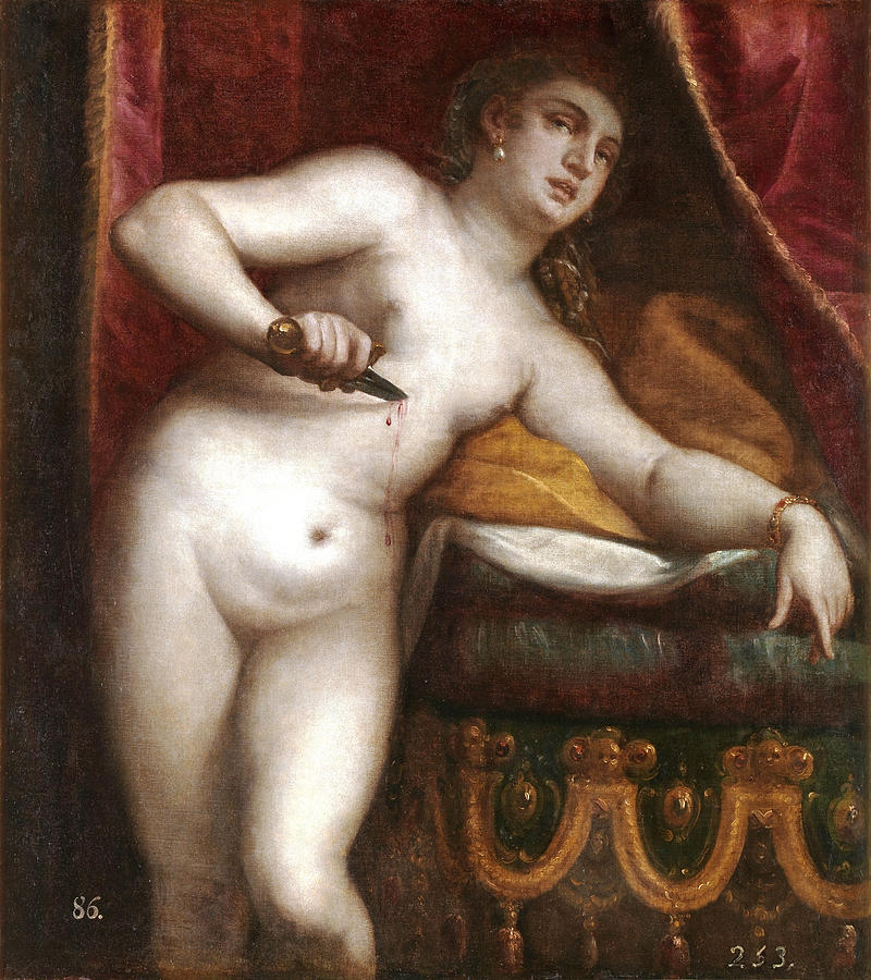 The Death of Lucretia Painting by Attributed to Luca Cambiaso