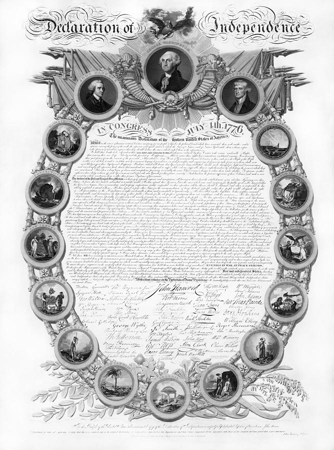 The Declaration of Independence - Washington - Jefferson - Hancock - Circa 1819 Drawing by War Is Hell Store