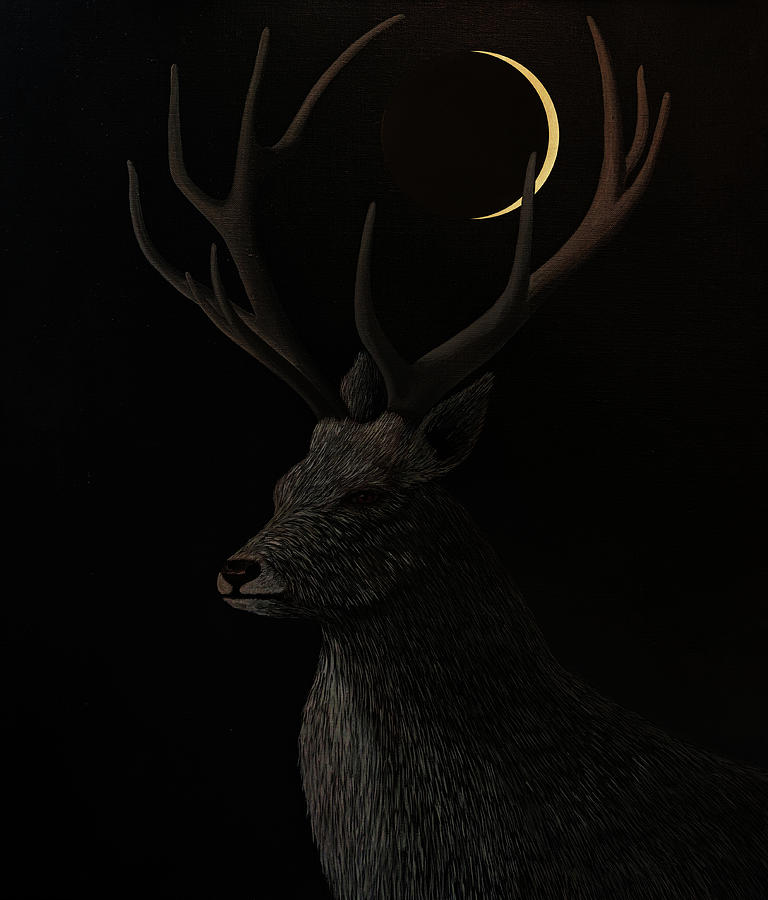 The Deer and the Moon Painting by Tone Aanderaa