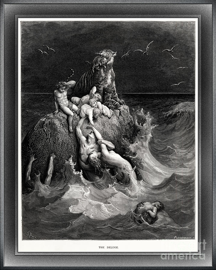 The Deluge by Gustave Dore Remastered Xzendor7 Fine Art Classical Reproductions Drawing by Rolando Burbon