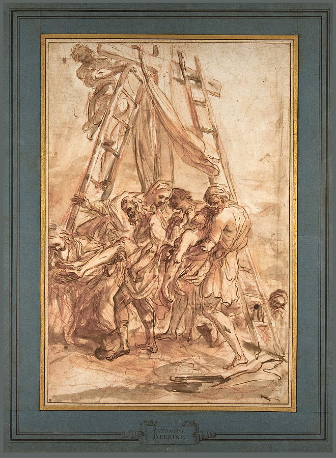The Descent from the Cross Drawing by Giovanni Antonio Burrini