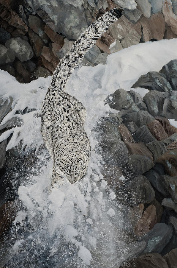 The Descent - Snow Leopard Painting by Johanna Lerwick