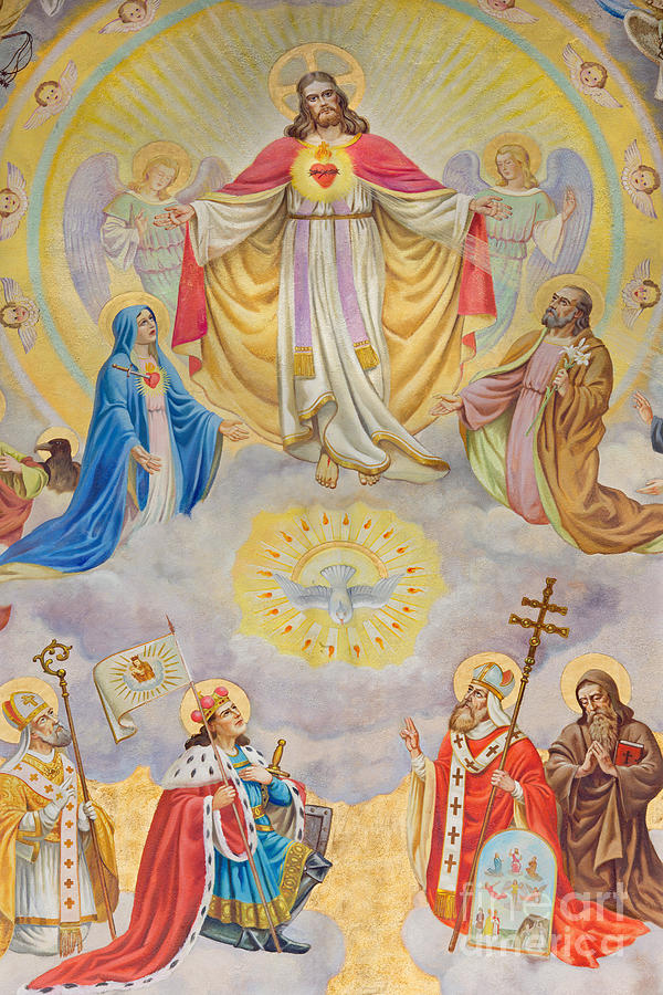 The Detail Of Big Fresco Of Heart Of Jesus With The Angels And Patrons 