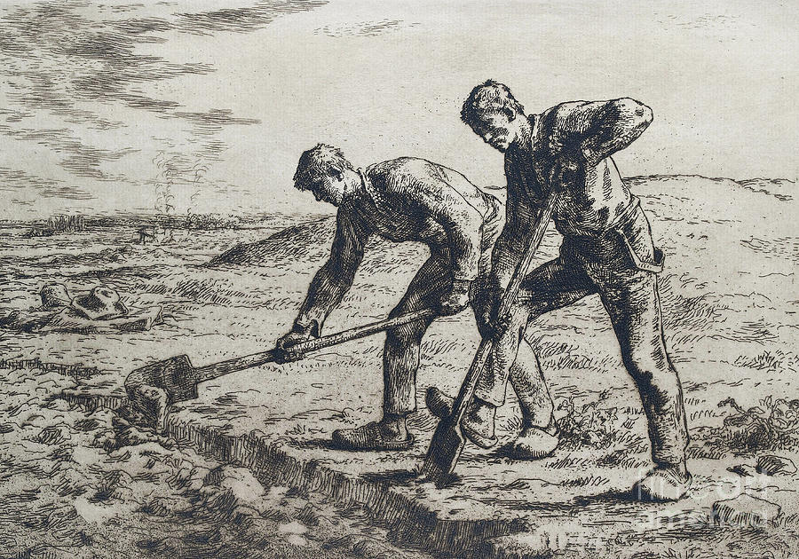 The Diggers by Millet Drawing by Jean Francois Millet
