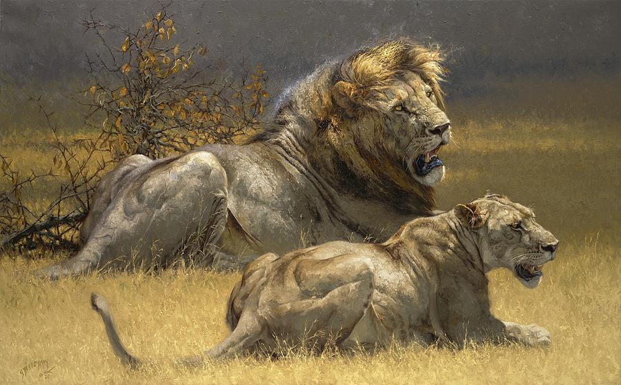 Wildlife Painting - The Discussion by Greg Beecham