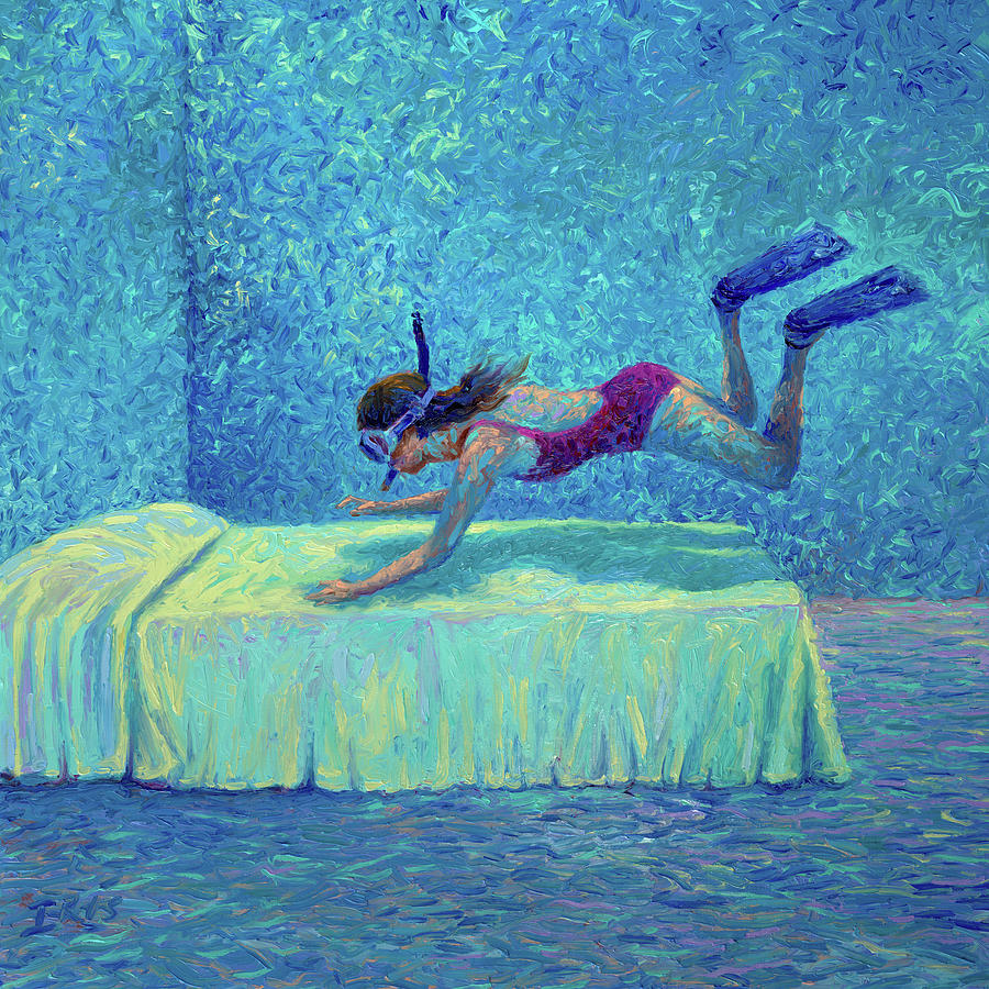 Bed Painting - The Diver by Iris Scott