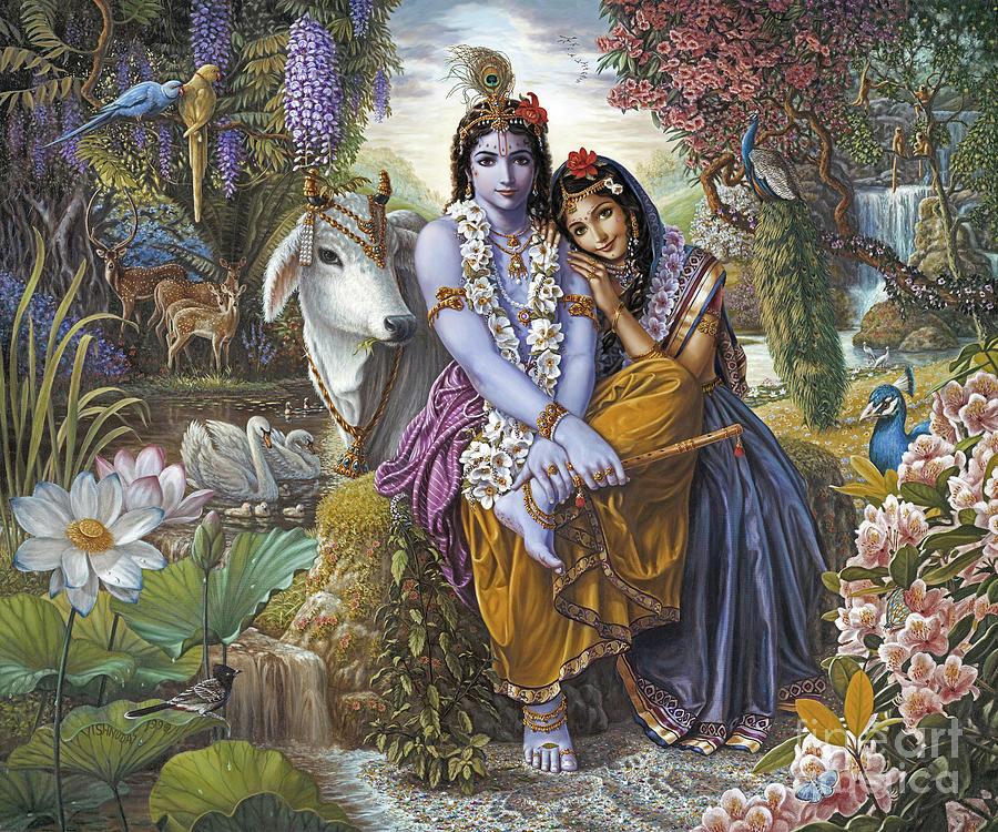 Little Krishna Painting - The Divine All Attractive Couple by Vishnu Das