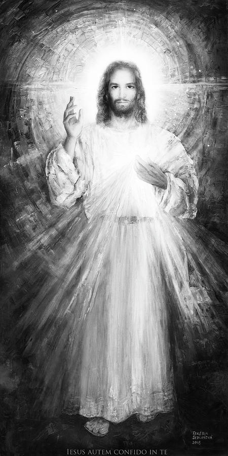 Portrait Painting - The Divine Mercy - color-gray by Terezia Sedlakova