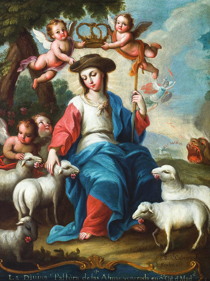 Vintage Painting - The Divine Shepherdess by Miguel Cabrera 1760 by Miguel Cabrera
