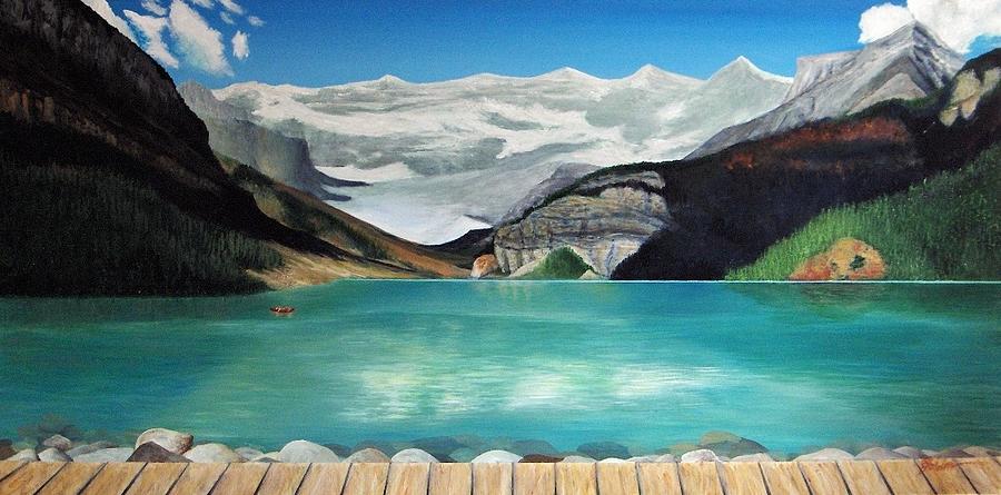 The Dock At Lake Louise Painting by Sheldon Goldman - Fine Art America