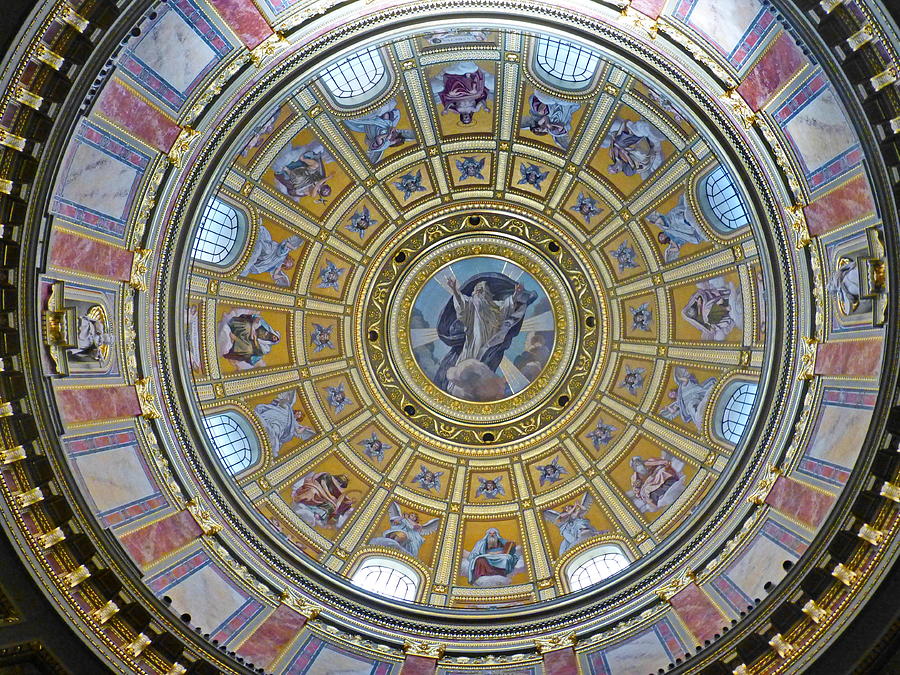 The Dome Inside of St Stephens Basilica, Budapest, Hungary Photograph by Lyuba Filatova