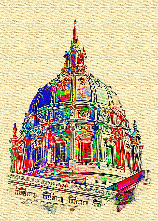 The dome of the San Francisco City Hall - colorful digital painting Digital Art by Nicko Prints