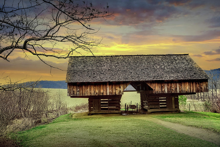 The Double Cantilever Barn on the Tipton farm in Cades Cove Photograph by Randall Nyhof