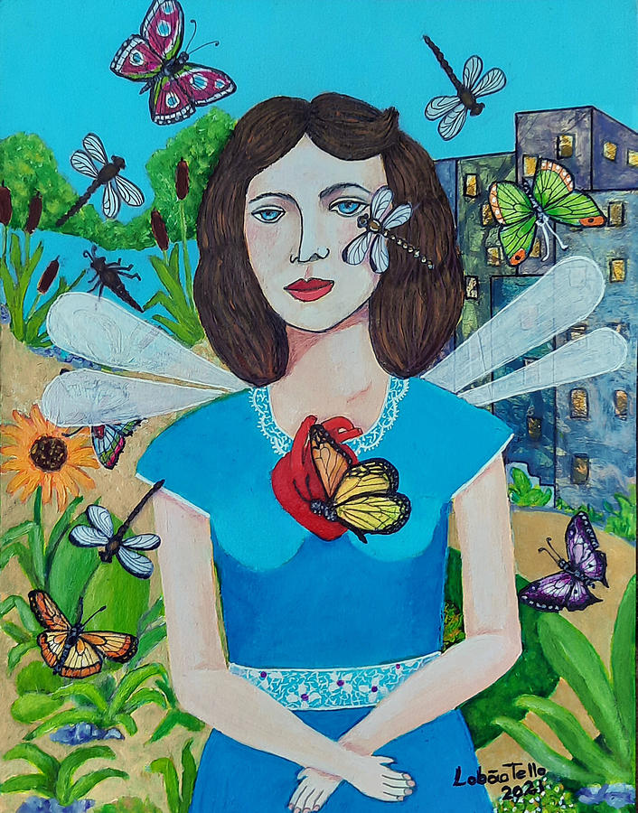 Butterfly Mixed Media - The dragon-fly woman by Madalena Lobao-Tello