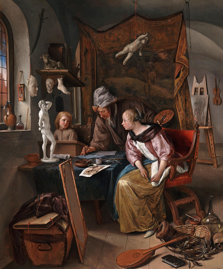 The Drawing Lesson by Jan Steen Painting by The Luxury Art Collection