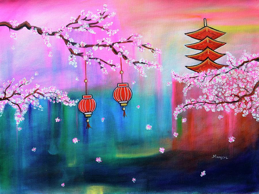 The Dreamy Cherry Blossom acrylic painting  Painting by Manjiri Kanvinde