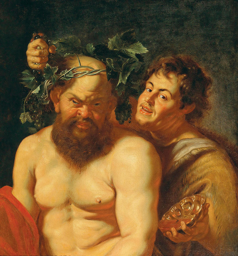 The Drunken Silenus with a Satyr Painting by Studio of Peter Paul Rubens