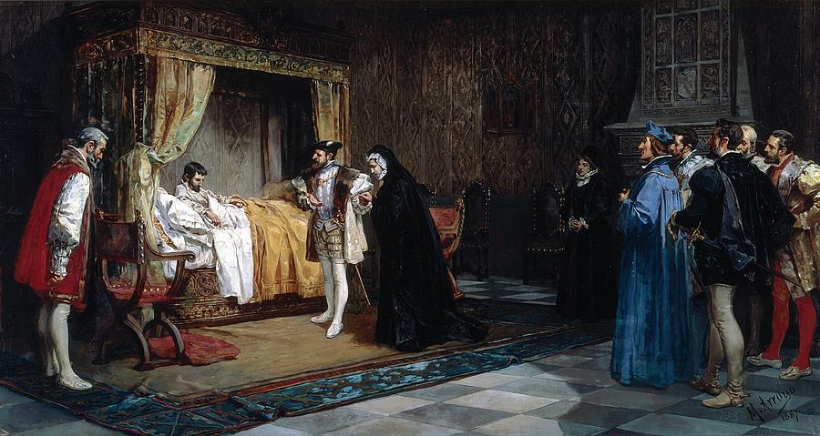 The Duchess of Alencon presented to her brother, the King of France Fr... Painting by Manuel Arroyo y Lorenzo -1854-1902-