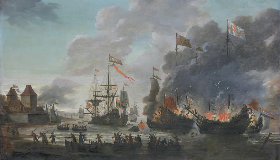 Lucas Van Leyden Photograph - The Dutch burn English ships during the expedition to Chatham by Jan van Leyden