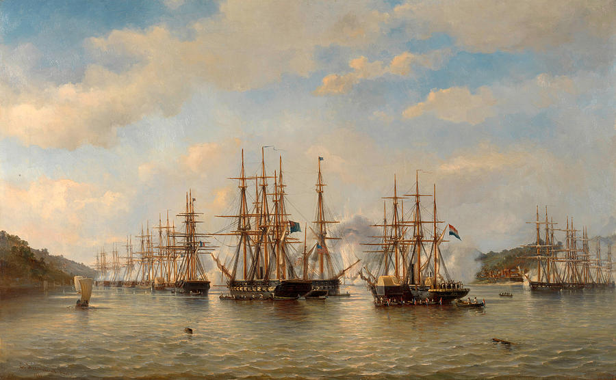 The Dutch, English, French and American squadrons in the Japanese waters Painting by Jacob Eduard van Heemskerck van Beest