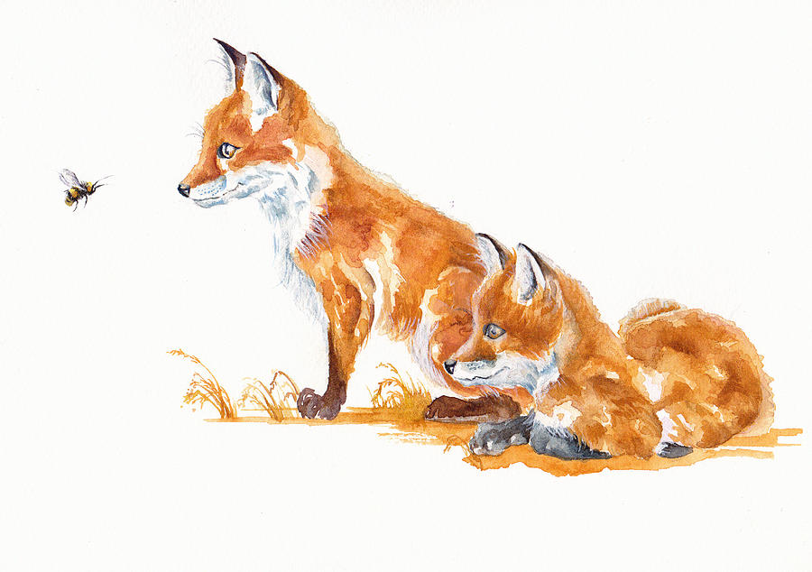 The Eager Fox Cubs Painting by Debra Hall