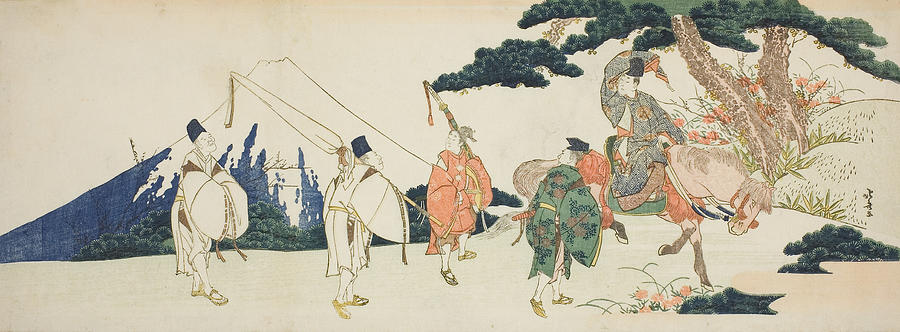 The Eastern Journey of the Celebrated Poet Ariwara no Narihira Relief by Katsushika Hokusai