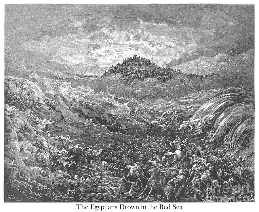The Egyptians Drowned in the Red Sea by Gustave Dore v3 Drawing by Historic illustrations