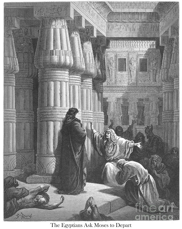 The Egyptians Urge Moses to Depart by Gustave Dore v1 Drawing by Historic illustrations