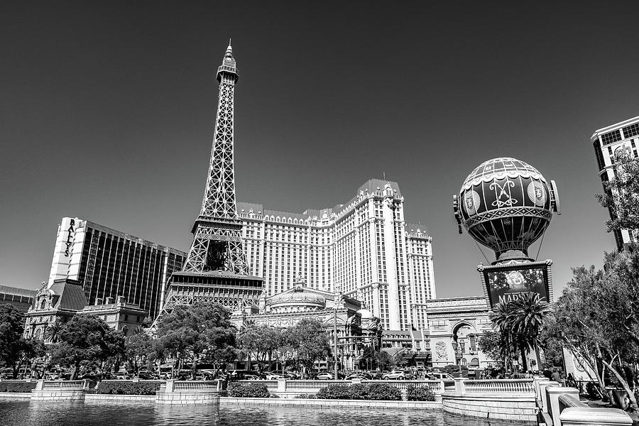 The Eiffel Tower Las Vegas Nevada Day Black and White Photograph by Dave Morgan