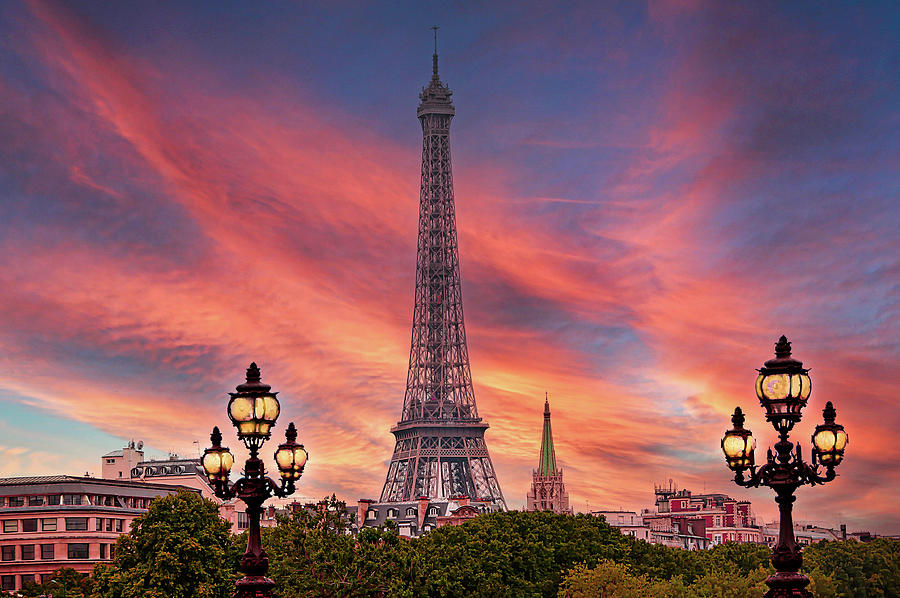 The Eiffel Tower Painted by a Glorious Parisian Sunset Photograph by Mitchell R Grosky