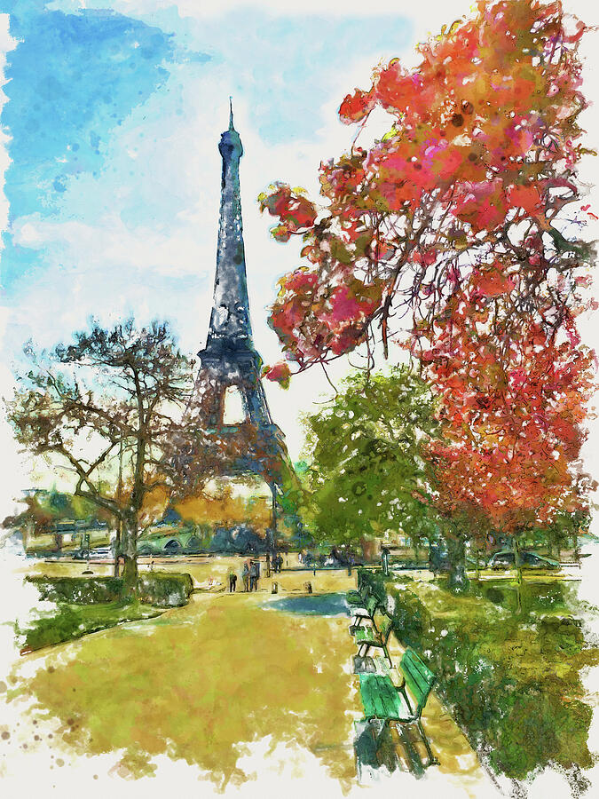 The Eiffel Tower Park View Painting by Marian Voicu