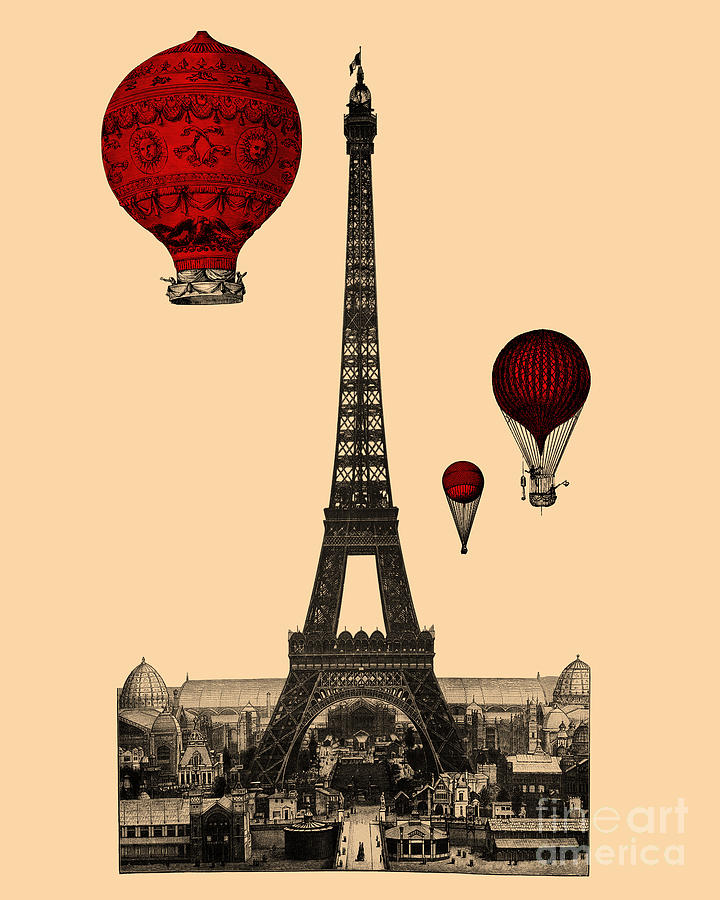 Eiffel Tower Digital Art - The Eiffel Tower With Red Balloons by Madame Memento