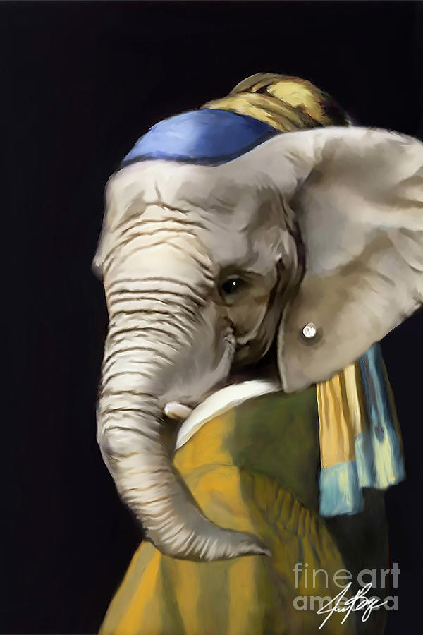 The Elephant with a Pearl Earring Digital Art by Jennifer Page