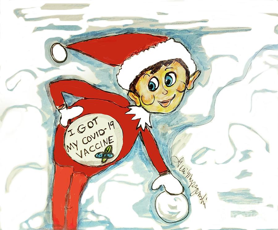the-elf-on-the-shelf-got-his-covid-19-vaccine-mixed-media-by-geraldine
